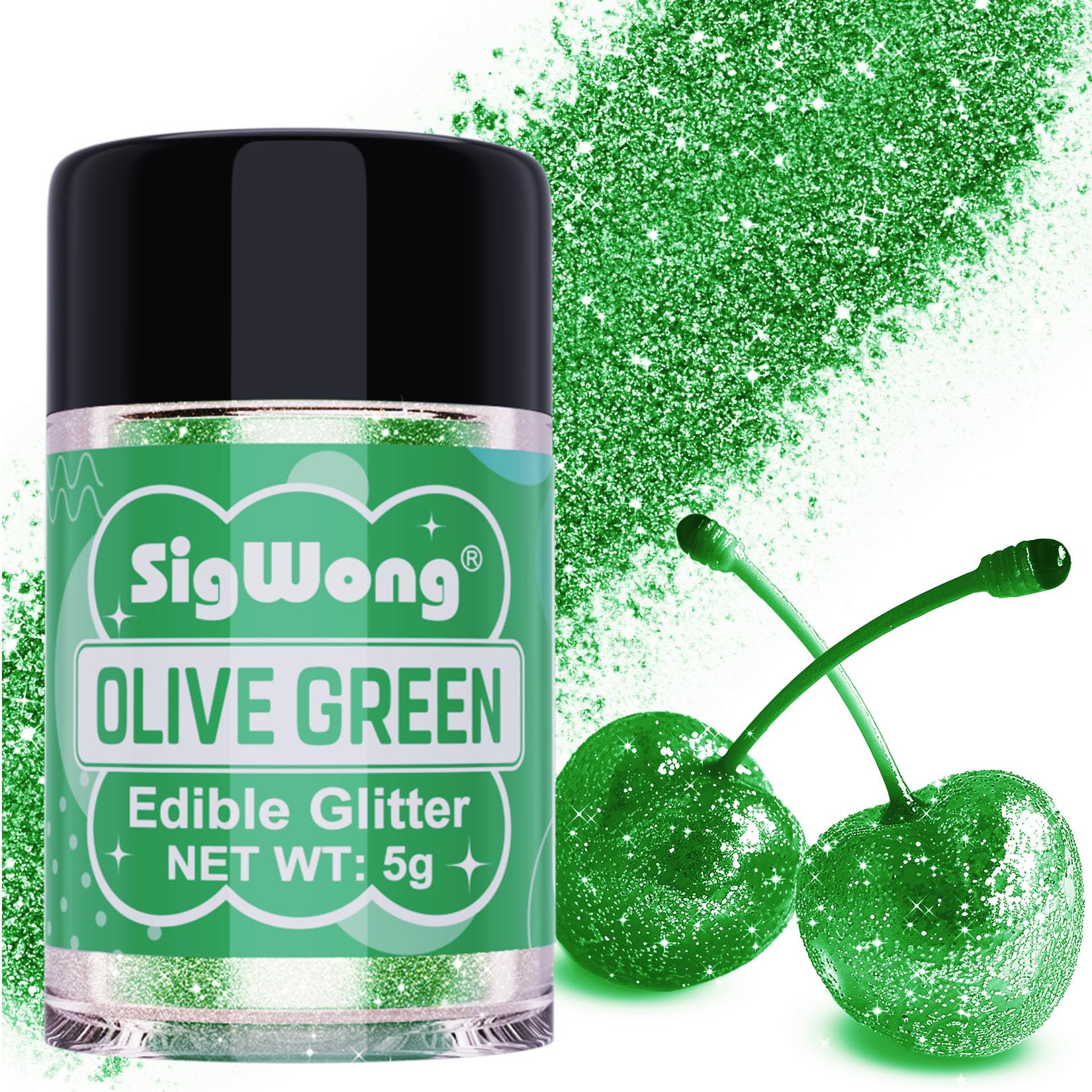 Olive Green Edible Glitter - 5g Food Grade Cake Decorating Shimmering Glitter, Edible Sprinkle Luster Dust for Drinks, Chocolate