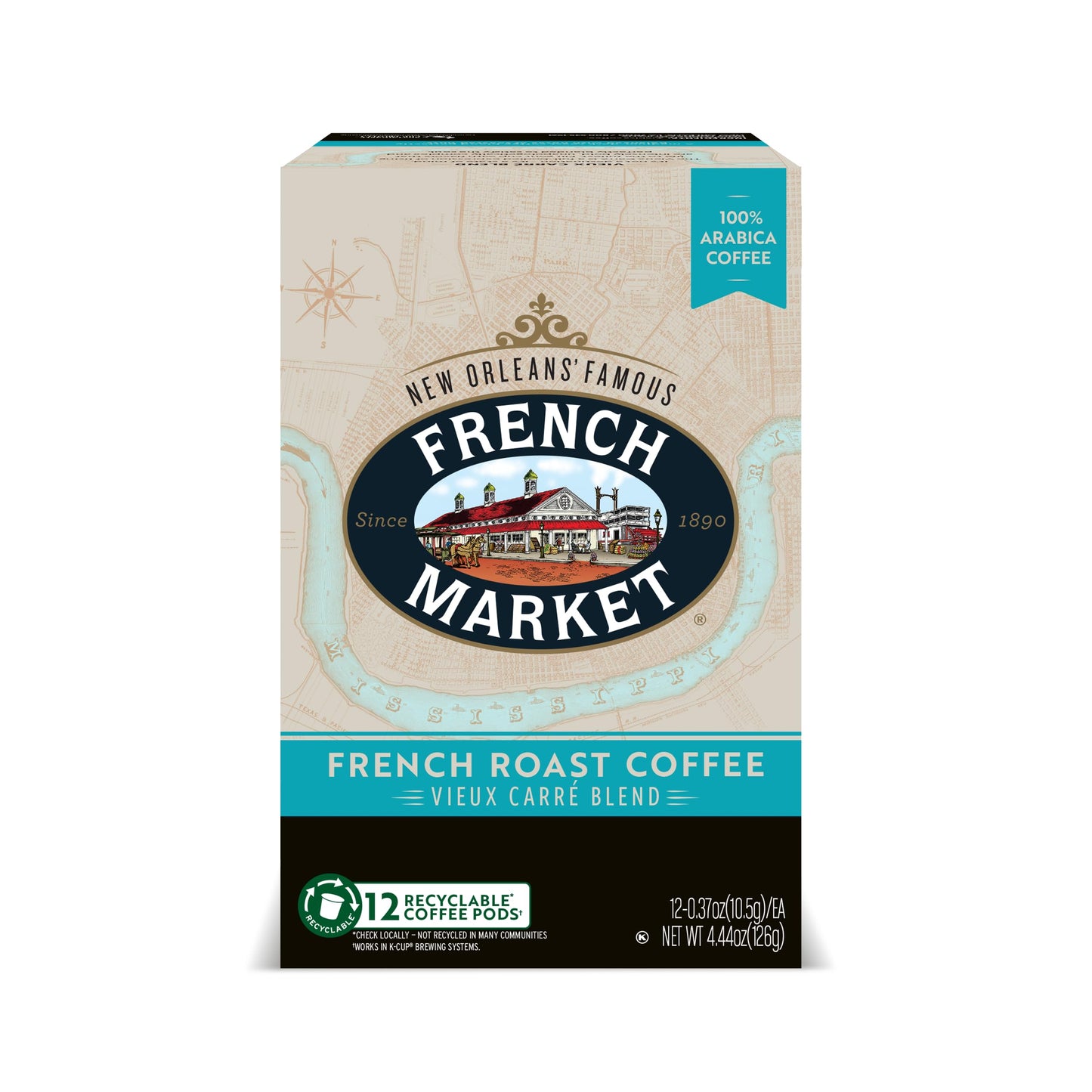 French Market Vieux Carr   Blend French Roast Single Serve Coffee Pods, 12Ct Box (Pack Of 6)