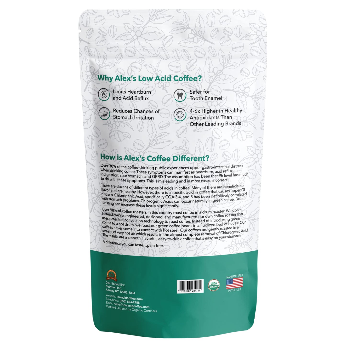 Alexs Low Acid Organic Coffee 12oz Bag - Fresh Ground Decaf (Pack of 1)