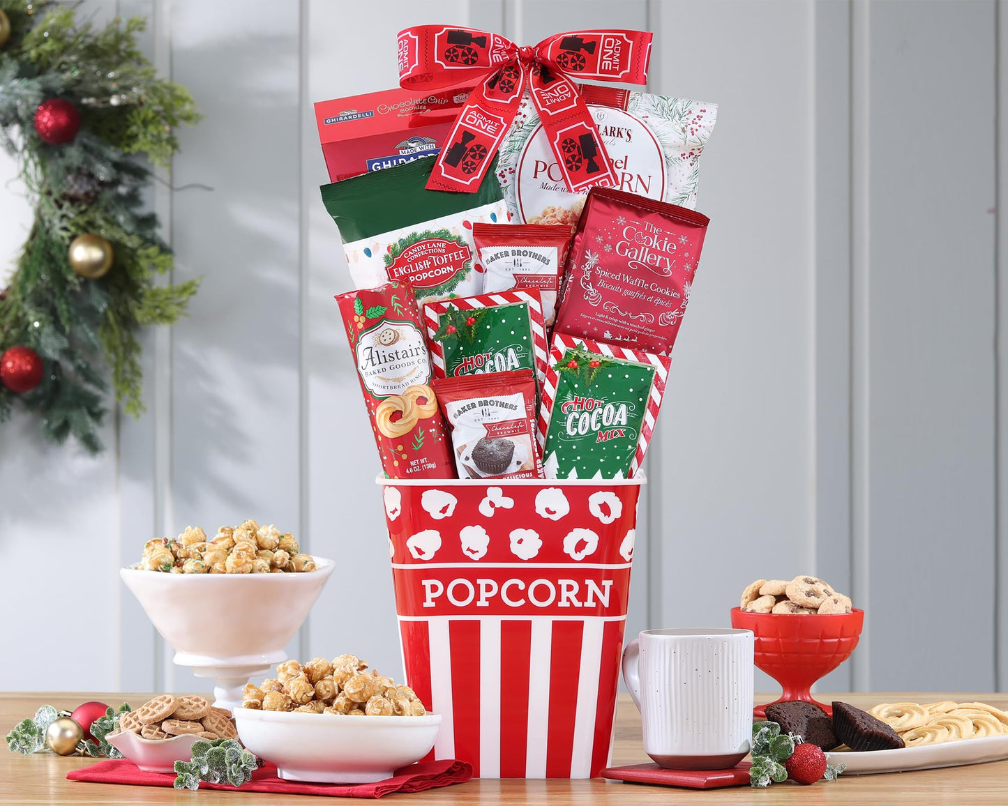 Wine Country Gift Baskets The Movie Night Popcorn & Candy Gift Basket Filled With Goodies Reusable Nostalgic Popcorn Tub, Small, 1 Count