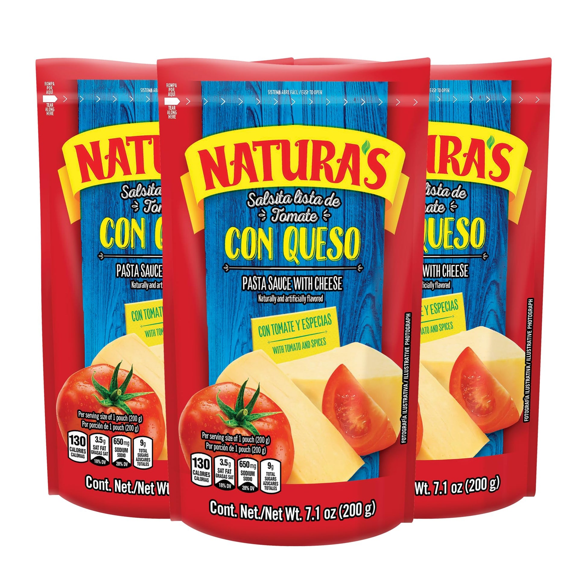 Naturas Cheese Pasta Sauce  Ready-to-Eat Salsa Con Queso in 7.1oz. Easy-Open Pouch (Pack of 3)