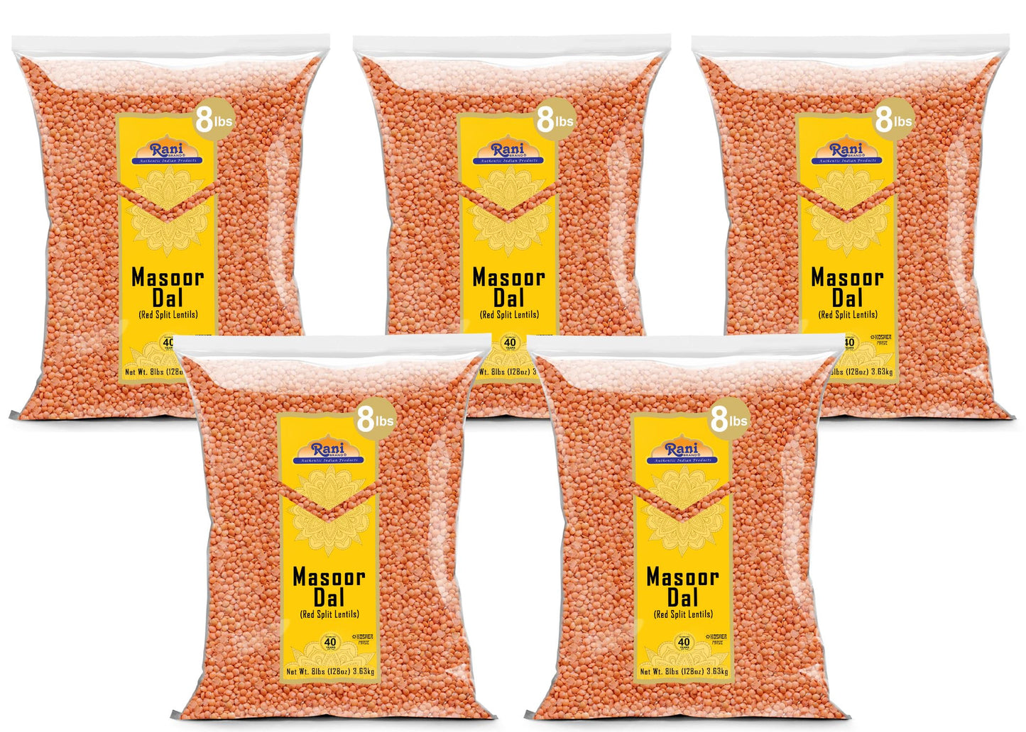 Rani Masoor Dal (Indian Red Lentils) Split Gram 128Oz (8Lbs) 3.63Kg X Pack Of 5 (Total 40Lbs) Bulk ~ All Natural | Gluten Friend