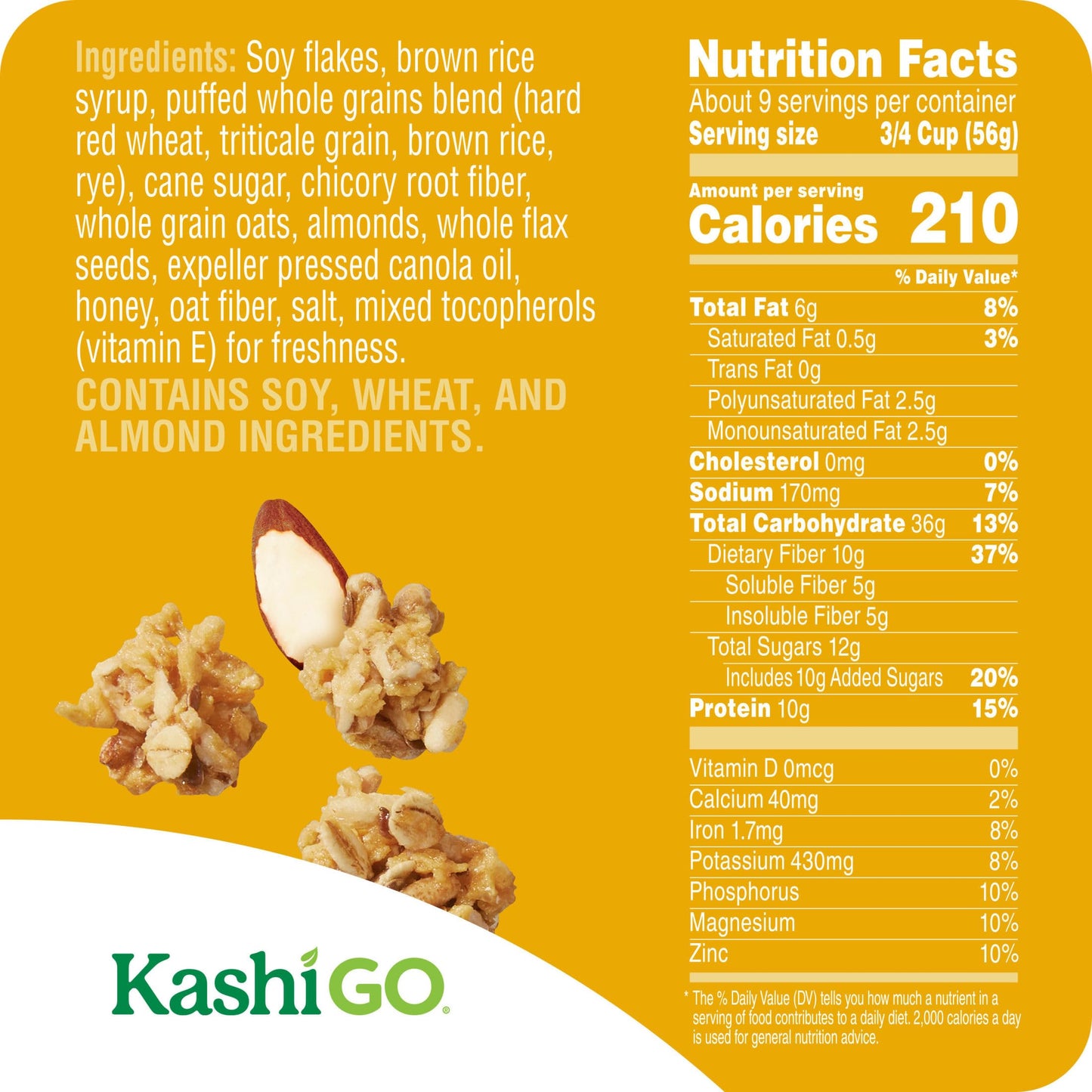 Kashi GO Protein Cereal, 10g Protein, 10g Fiber, Honey Almond Flax Crunch, 17.7oz Box (1 Box).