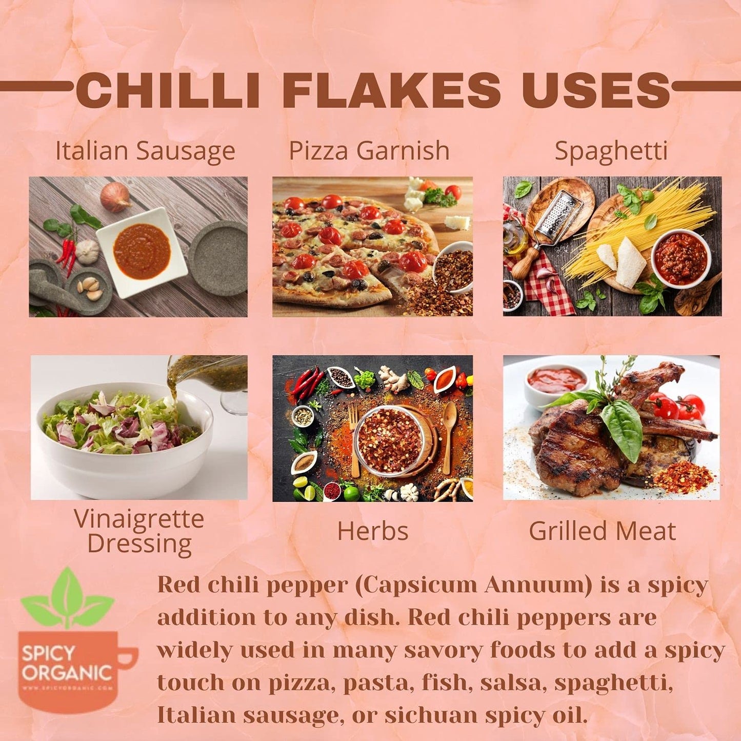 Spicy Organic Crushed Red Chili Flakes - 100% Pure Usda Certified - Non-Gmo, Gluten-Free-Comes In A Resealable Pack-Pungent And