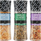 Soeos Spice Seasoning Set of 3 with Integrated Grinders, Spicy Garlic, Garlic & Herbs, Garlic Salt, Seasoning Gift Set.