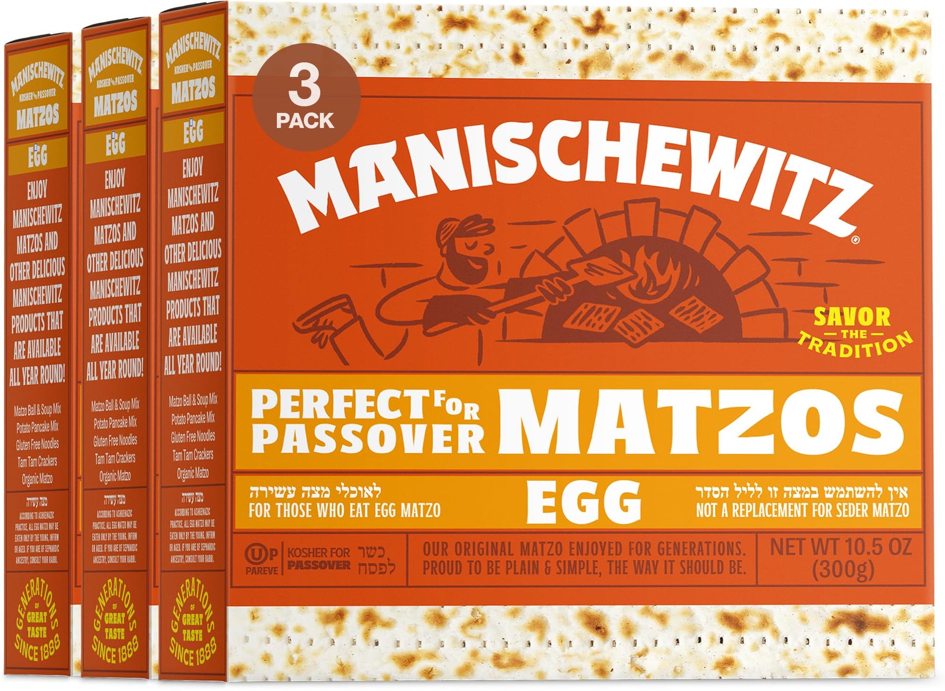Manishewitz Passover Egg Matzo 10.5Oz (3 Pack) | Thin, Crisp & Light Texture, Nothing Artificial