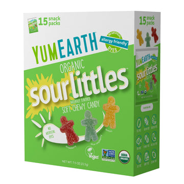 YumEarth Organic Sour Littles Chewy Candy - Allergy Friendly (Top 9 Free), No Artificial Dyes, Non GMO, Gluten Free, Vegan Candy