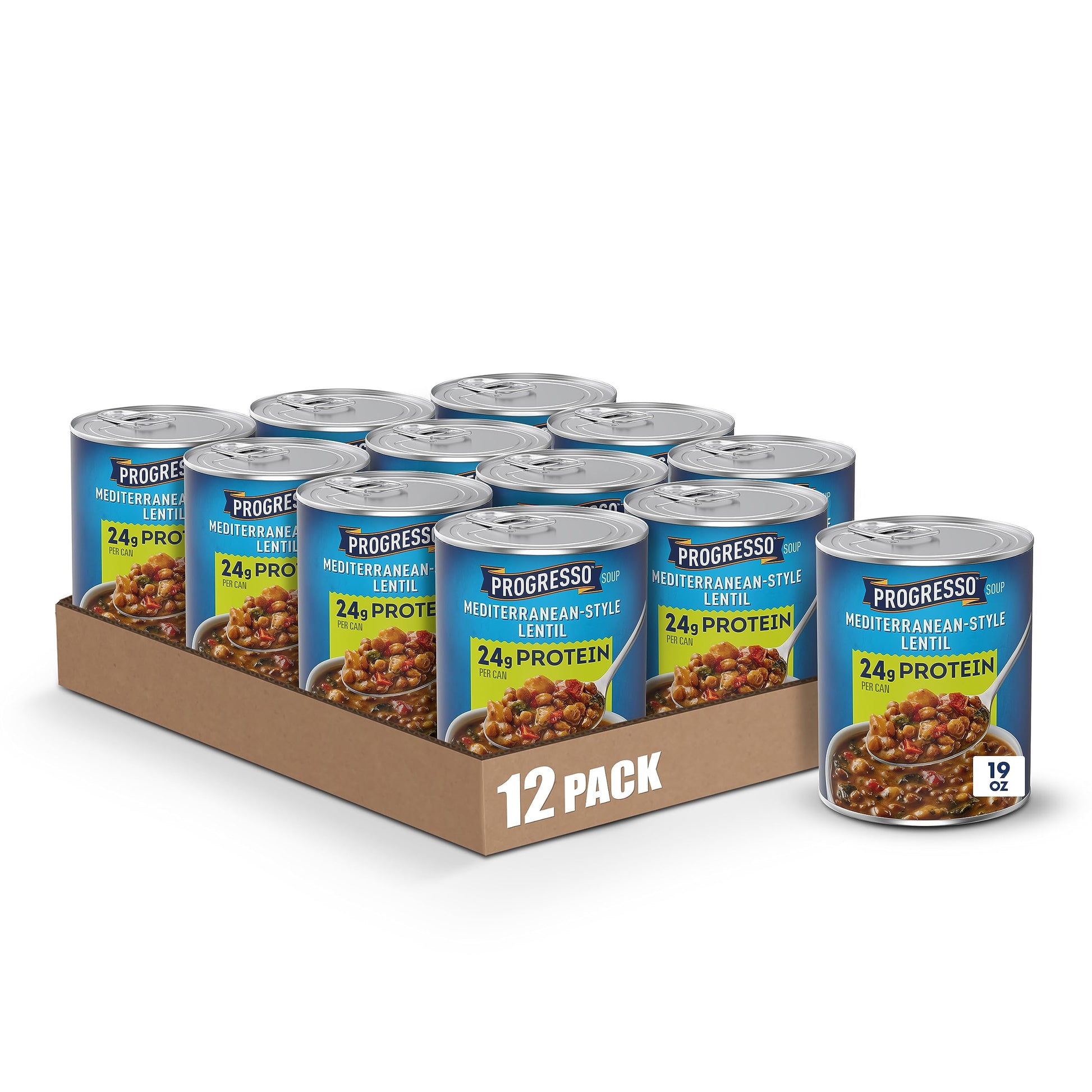 Progresso Mediterranean-Style Lentil Protein Soup, Vegetarian, 19 Oz. (Pack Of 12)