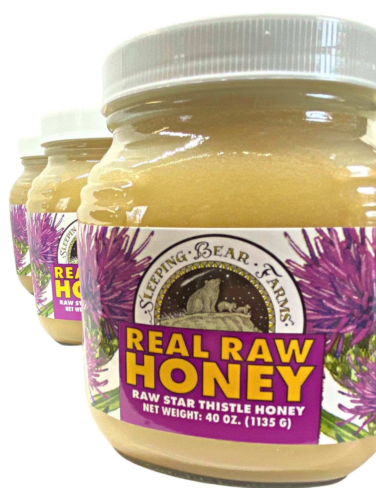 Sleeping Bear Farms 2.5 pound (40oz) REAL Raw Honey Harvested by our Beekeepers, From Our Hives Packed in Glass