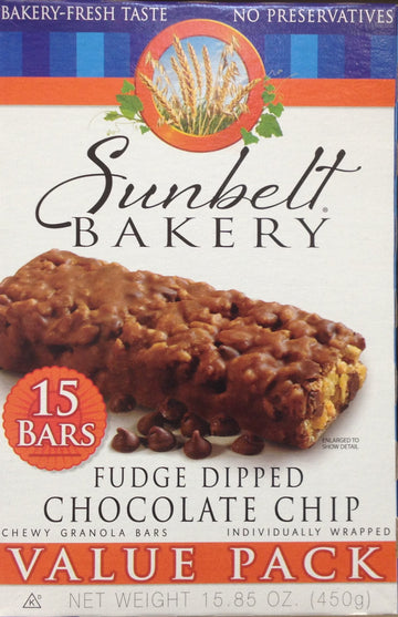 Sunbelt Fudge-Dipped Chocolate Chip Chewy Granola Bars 15-Count Value Pack (3 Boxes)