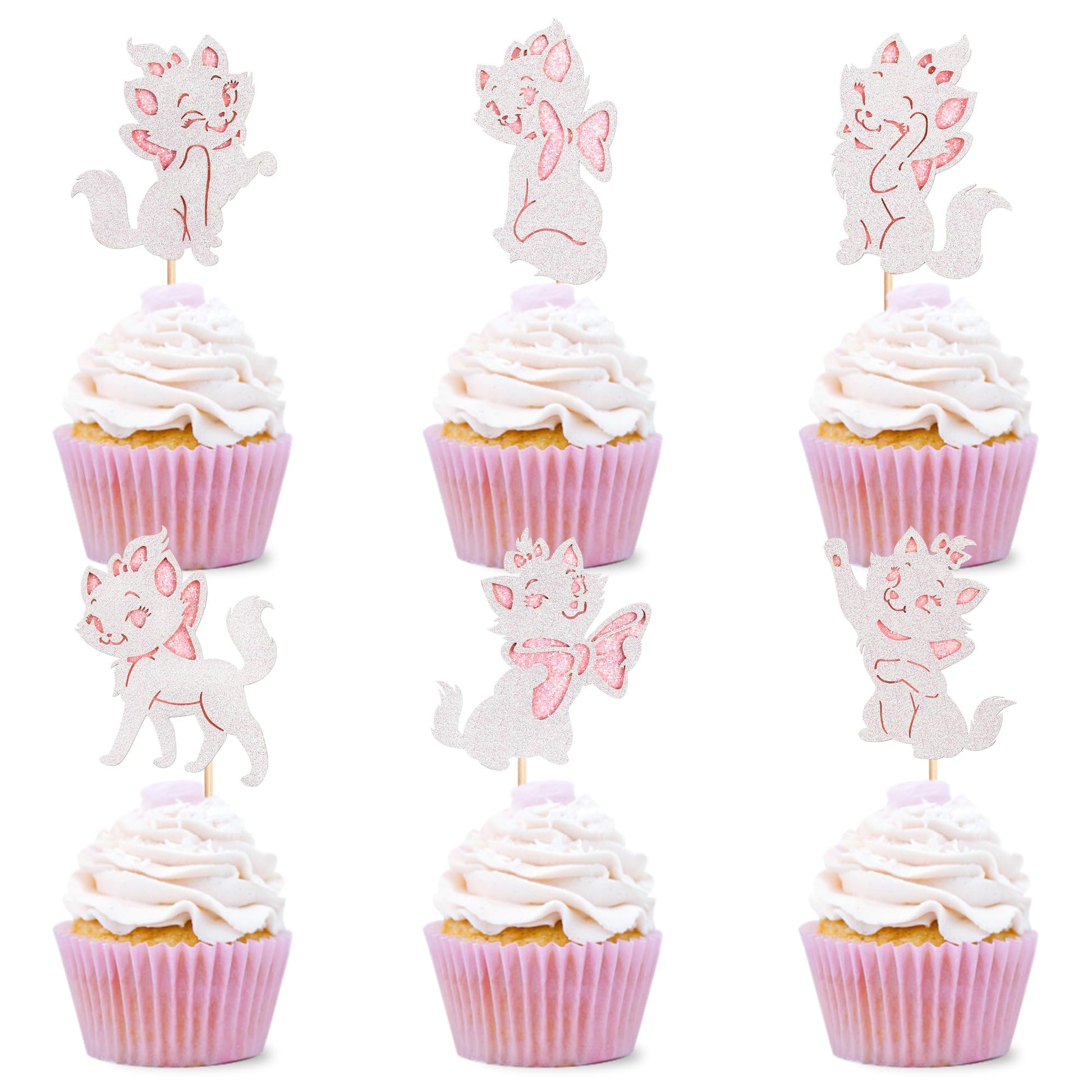 Cyodoos 24Pcs Cat Cupcake Toppers Shiny Pink Cat Baby Shower Cupcake S Cute Cat Theme Princess Theme Bridal Shower Wedding Anniversary Party Decoration Pink