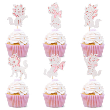 Cyodoos 24Pcs Cat Cupcake Toppers Shiny Pink Cat Baby Shower Cupcake S Cute Cat Theme Princess Theme Bridal Shower Wedding Anniversary Party Decoration Pink