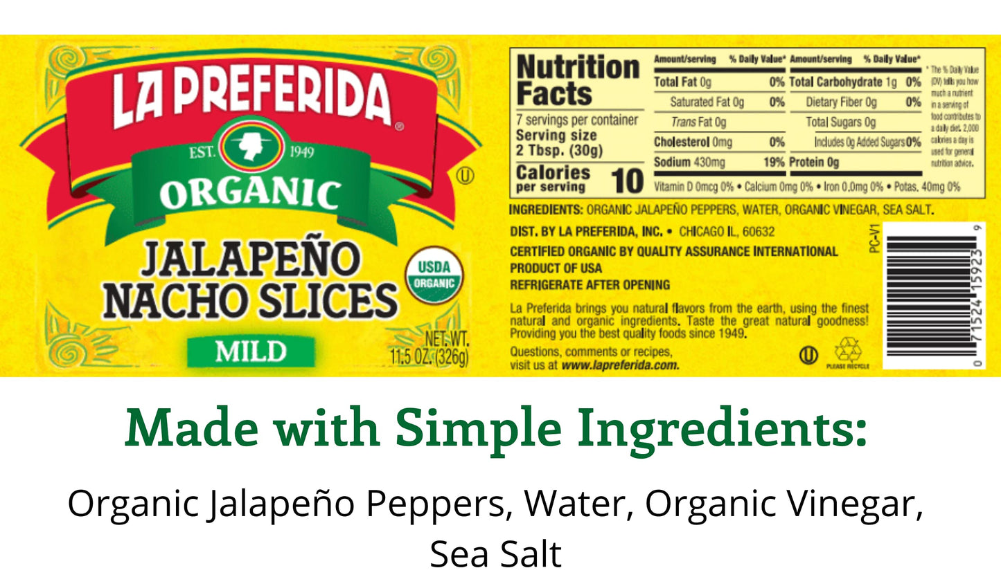 La Preferida Organic Jalapeno Nacho Slices, Mild, 11.5 oz (Pack - 1)