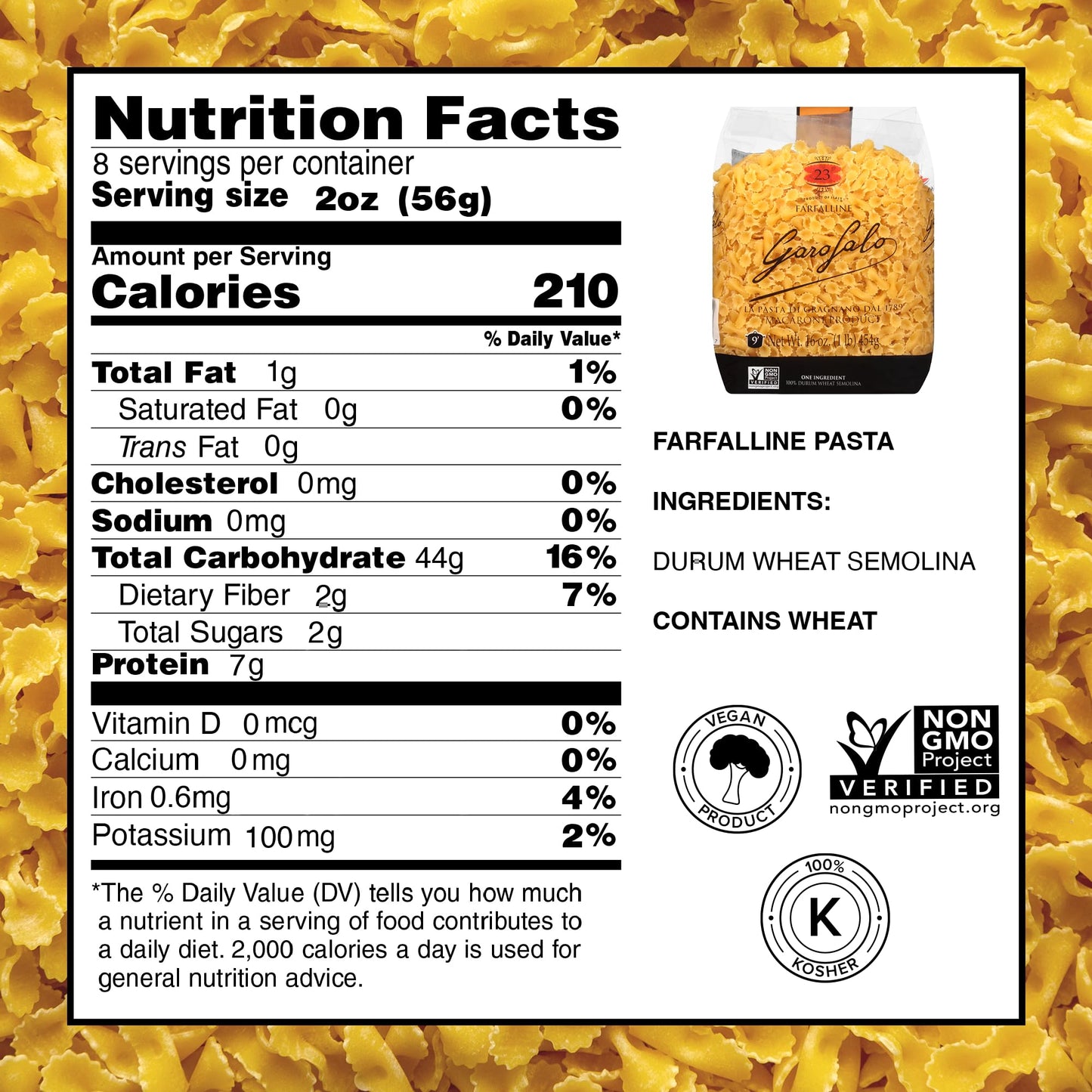 Garofalo - Premium Durum Wheat Semolina Farfalline Pasta, Italian Made, Bronze-Drawn, Al-Dente, One-Ingredient Pasta (4 Pack)