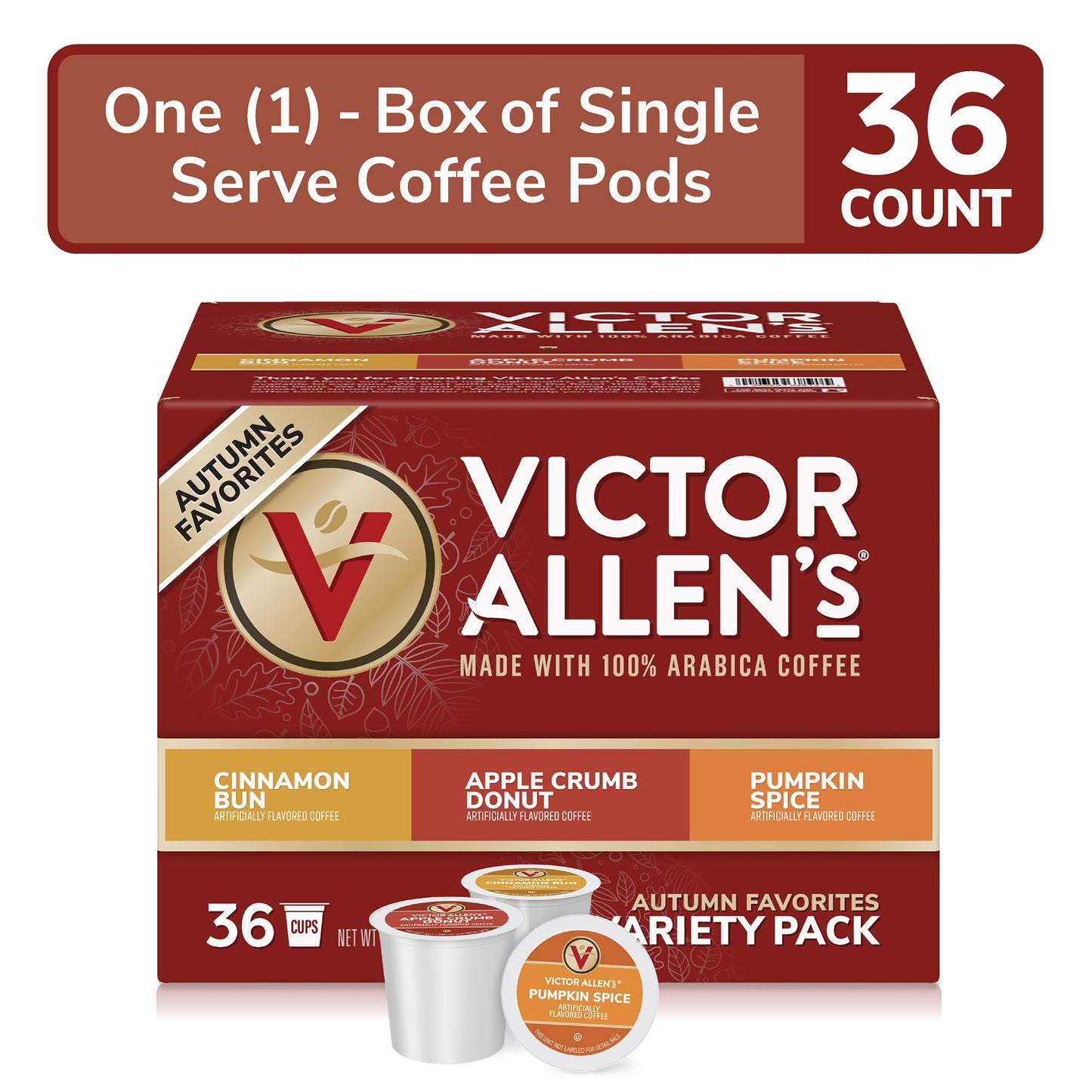 Victor Allens Coffee Autumn Favorites Variety Pack, Medium Roast, 36 Count Single Serve Pods, Brown