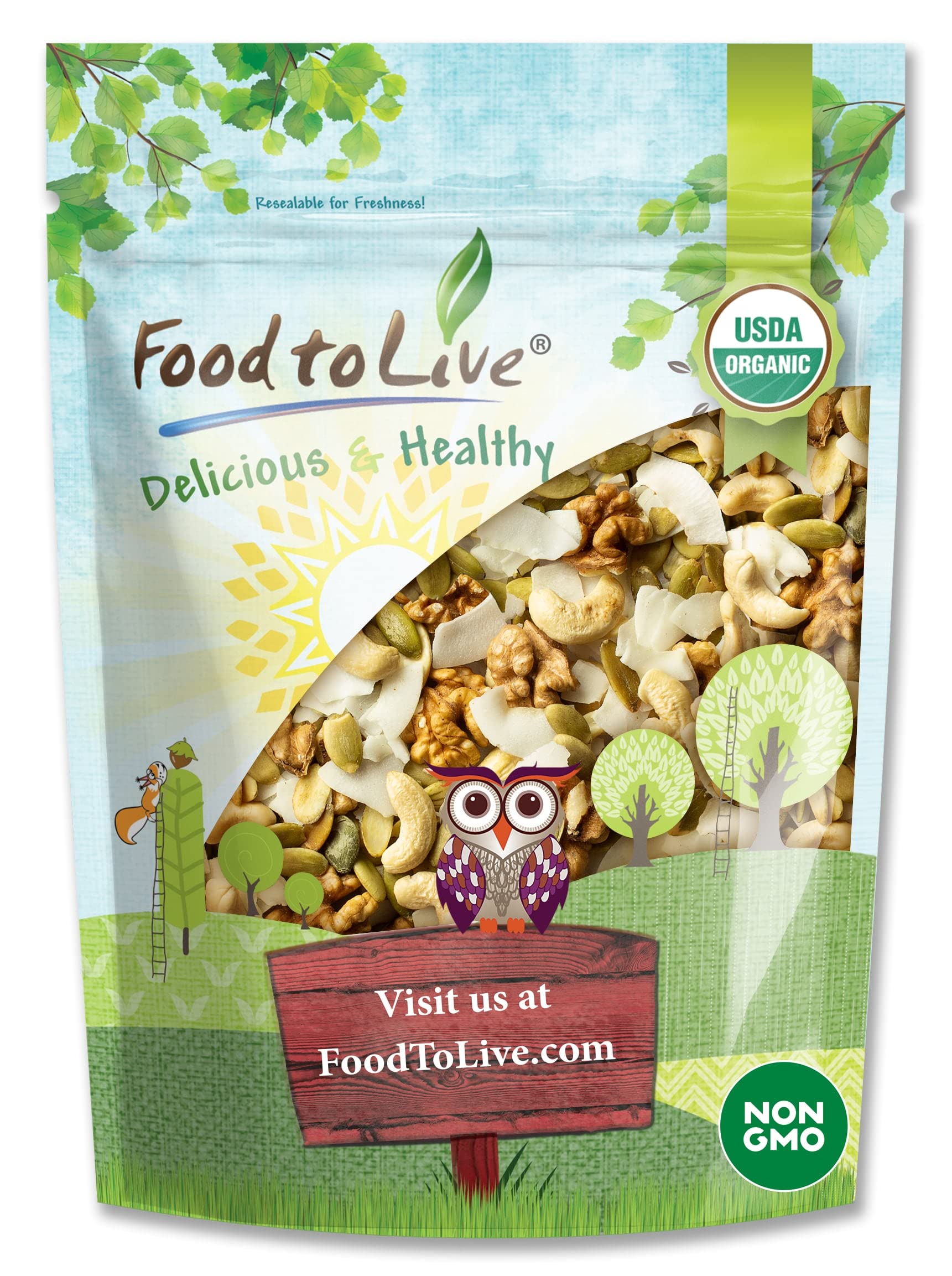 Food to Live - Organic Coconut and Friends Trail Mix, 1 Pound - Raw and Non-GMO Snack Mix Contains Coconut Chips, Cashews, Pumpk