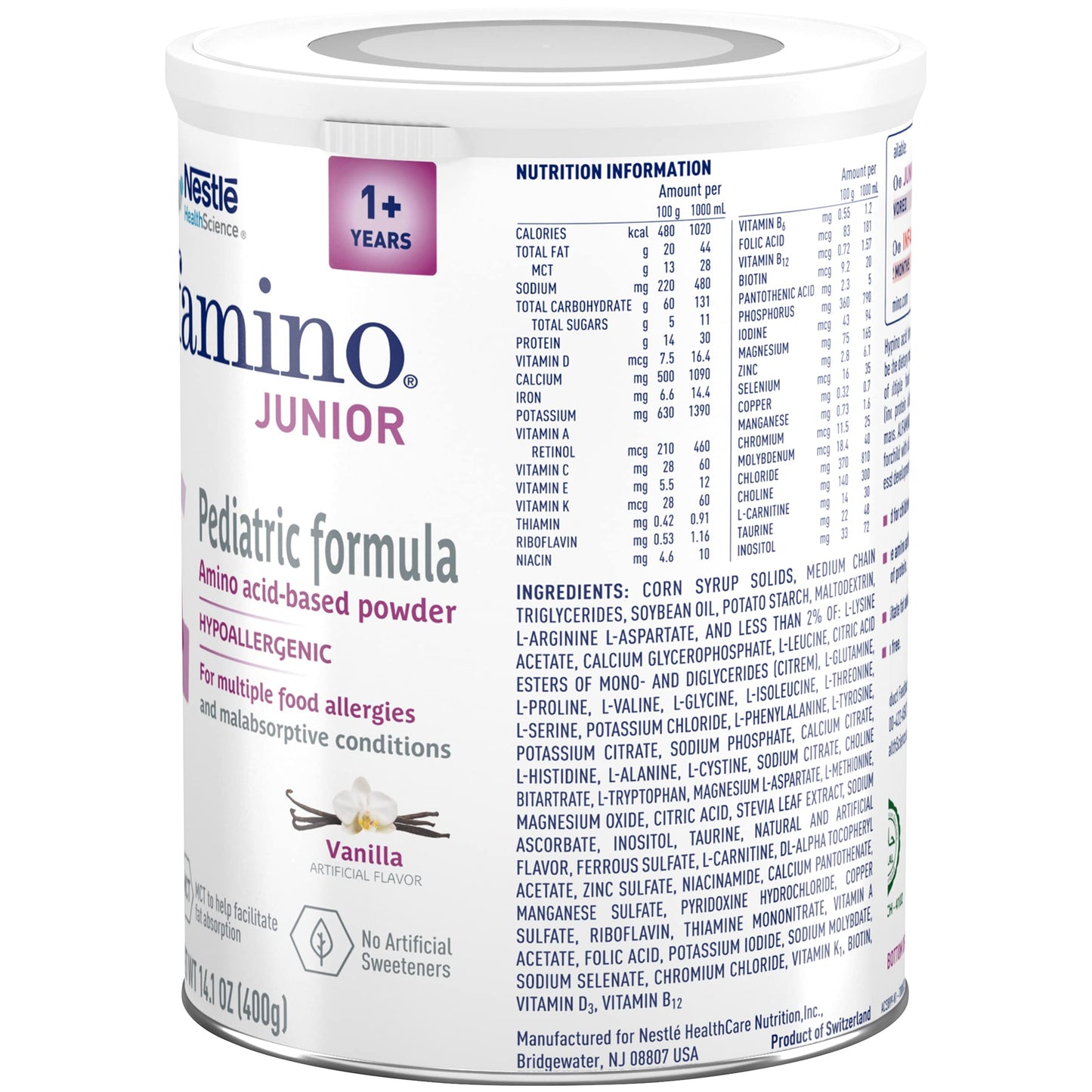 Alfamino Junior Amino Acid Based Pediatric Powder Formula, Vanilla, 14.1 oz