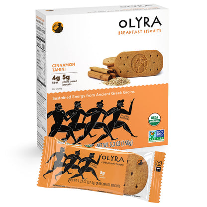 Olyra Breakfast Biscuits Cinnamon Tahini, Kids Healthy Snacks, Low Sugar, High Fiber, Plant-Based Protein Cookies, Organic Break