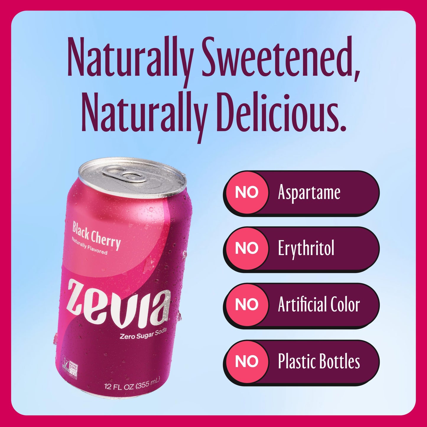 Zevia Zero Sugar Soda, Black Cherry, 12 Fl Oz Cans, 24-Pack, Non-GMO, Gluten-Free, Vegan