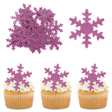 Gyufise 50Pcs Purple Edible Cupcake Toppers Snowflakes Cake Toppers Snowflakes Cake Decoration Winter Frozen Birthday Party Supp
