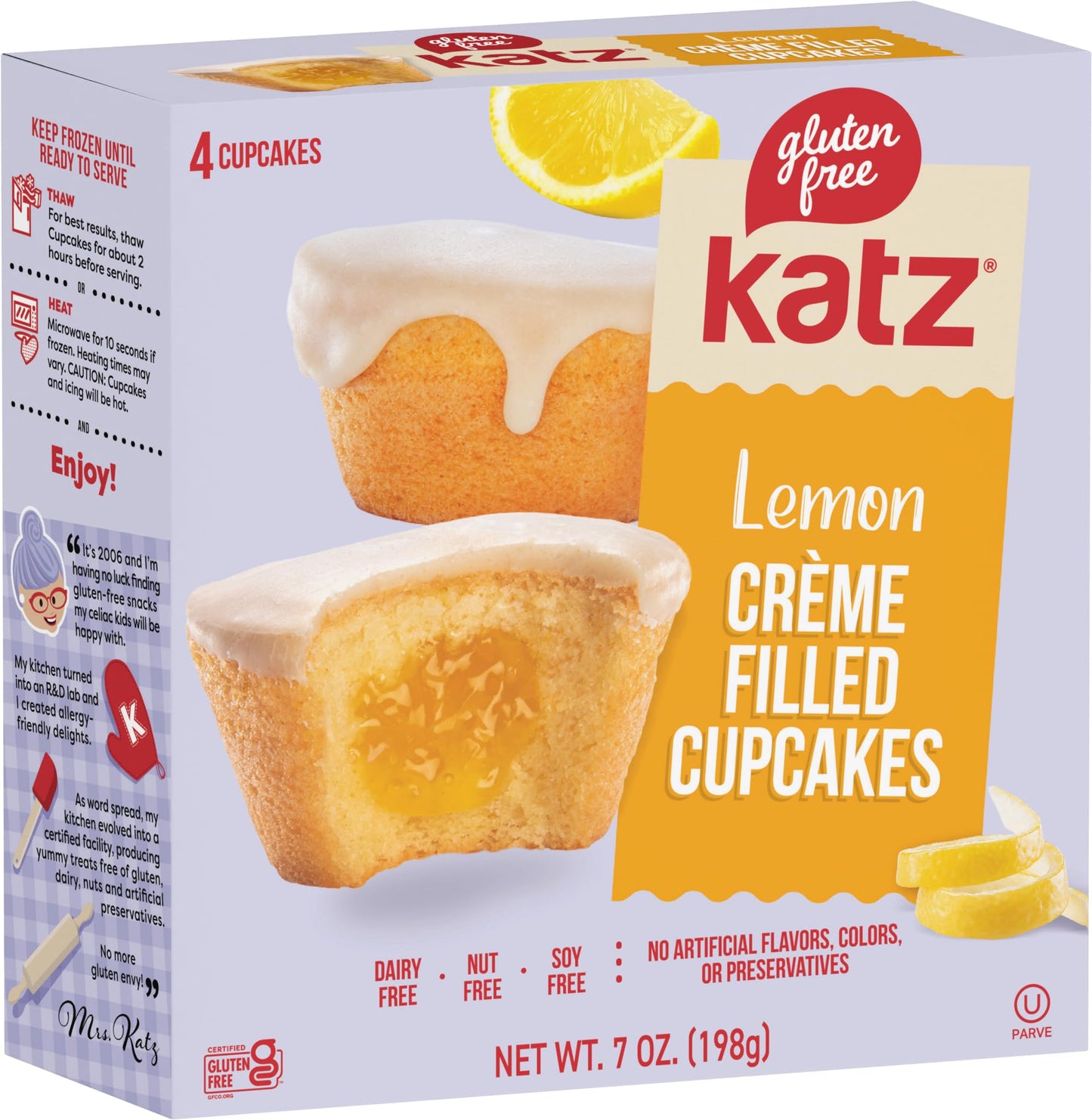 Katz Gluten Free Snacks Heavenly Creme Cake Variety Pack. Chocolate & Vanilla Creme Cake, Chocolate & Lemon Cupcake, Free Of Dairy, Soy, Tree Nuts And Peanuts, Kosher (4Pk)
