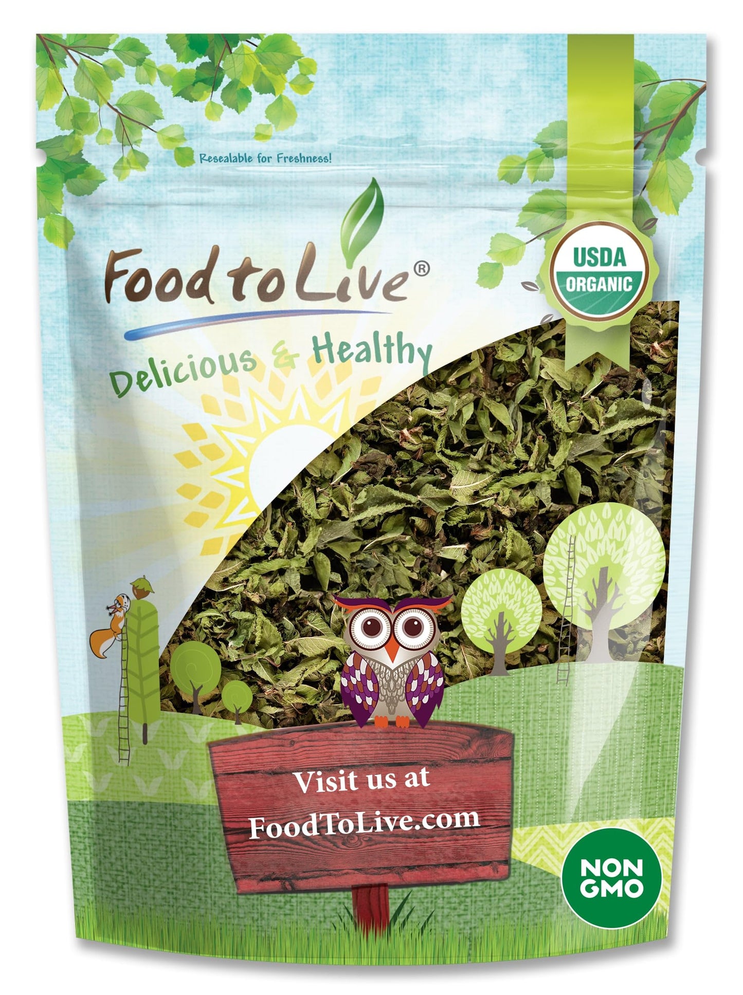 Food to Live Organic Peppermint Leaves, Dried, Non-GMO, Caffeine-Free, 2 Ounces