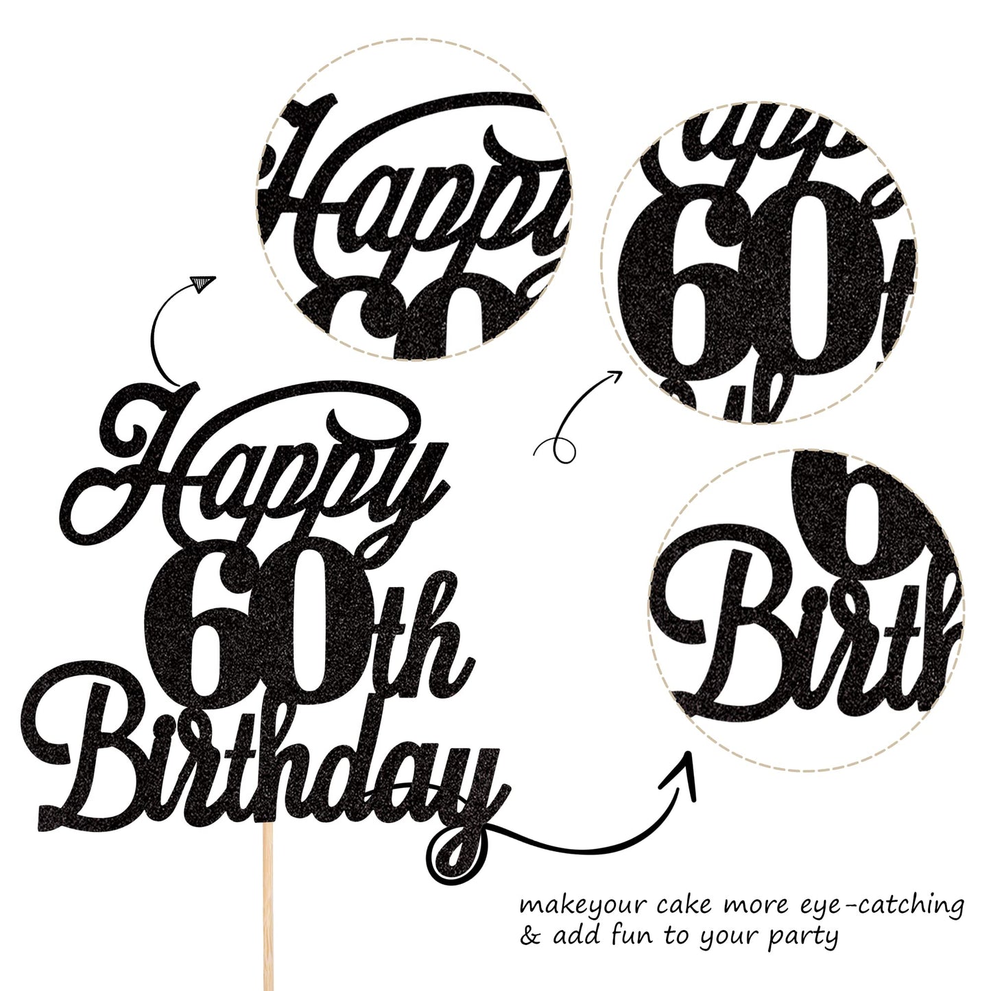Rssta i Birthday Cake Topper Black Glitter 60 & Fabulous, Celebrating 60th Birthday, Model XM063-new-Black 60th