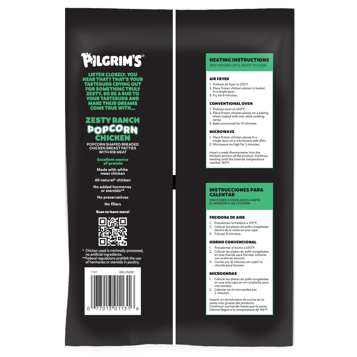 Pilgrims Zesty Ranch Popcorn Nuggets | Fully Cooked | 11 G Protein | Frozen |1.50 LB