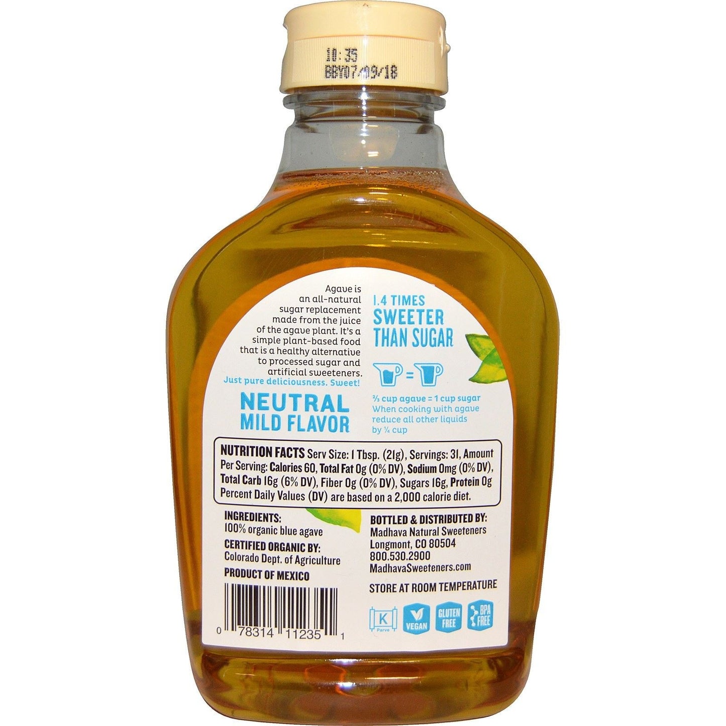 Madhava Agave Nectar, Organic Light, 23.5 Oz
