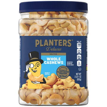 PLANTERS Deluxe Salted Whole Cashews, Roasted Snack, 33oz Container