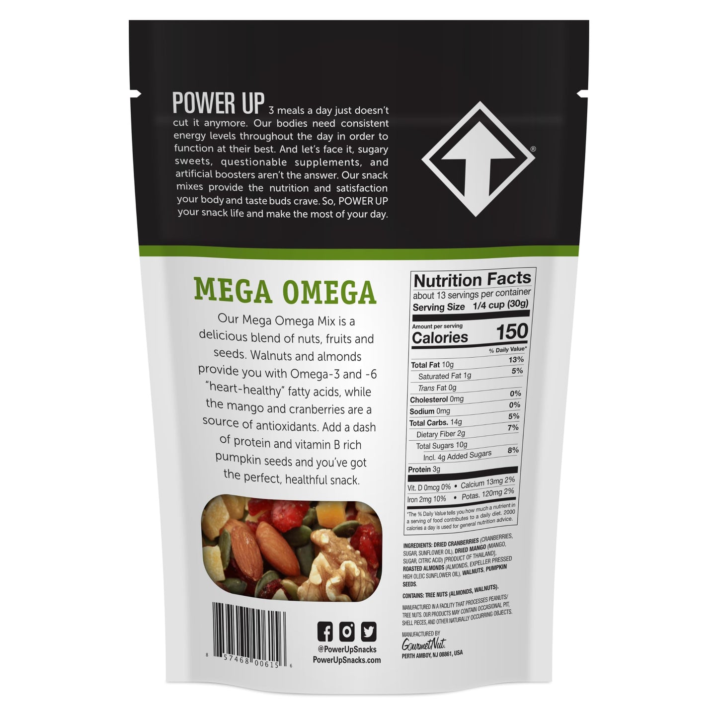 Power Up Premium Trail Mix - Mega Omega Trail Mix 14Oz, Gluten Free, Vegan, Non-Gmo