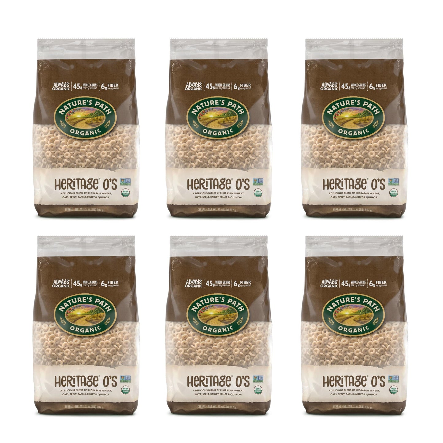 Nature s Path Organic Heritage O s Cereal, 32 oz (Pack of 6), Non-GMO, Earth Friendly Packaging