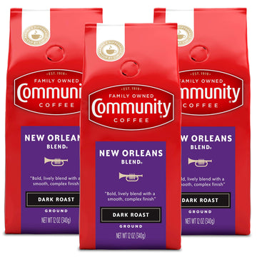Community Coffee New Orleans Blend 36 Ounces, Special Dark Roast Ground Coffee, 12 Ounce Bag (Pack Of 3)