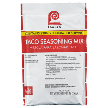 Lawry'S Taco Seasoning Mix, 9 Oz - One 9 Ounce Packet Of Taco Seasoning Mix, Best For Chicken, Beef, Fish, Pork Or Plant-Based Tacos