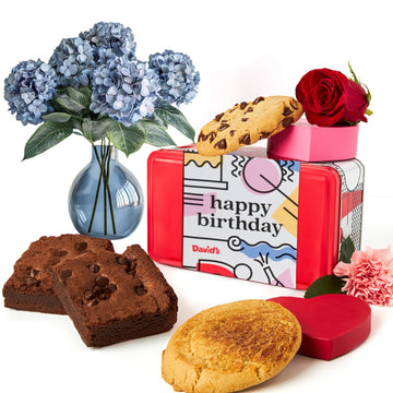 Davids Cookies Happy Birthday Gift Sampler Tin - Crunchy Gourmet Cookies - Bakery Snack Gift for Birthdays  Celebrations and Special Occasions - Gluten-Free Cookies & Brownies