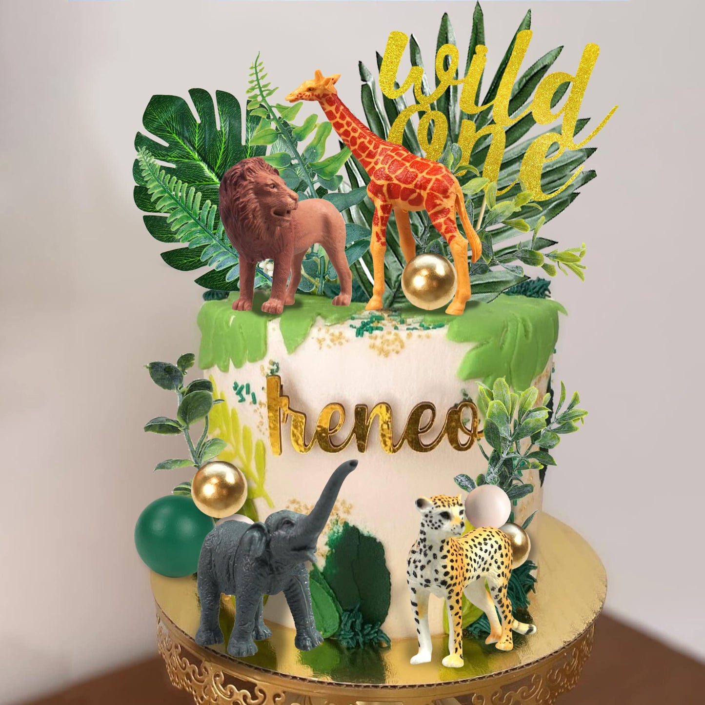 DRWATE 27 PCS Jungle Animal Cake Toppers Safari Theme Plastic Decorations for Baby Shower, Holiday Party, Khaki