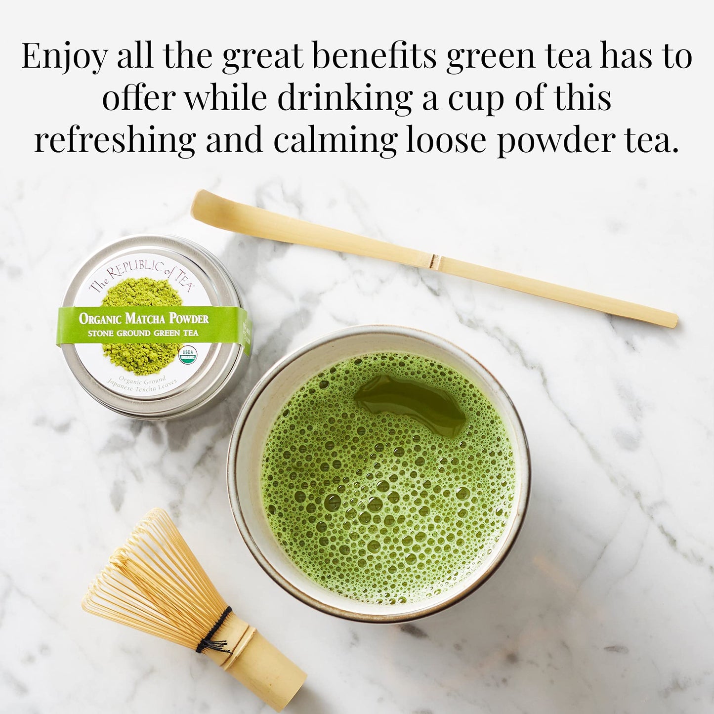 The Republic of Tea Organic Matcha Green Tea Powder, 1.5 Oz Tin, Steeps 30 Cups