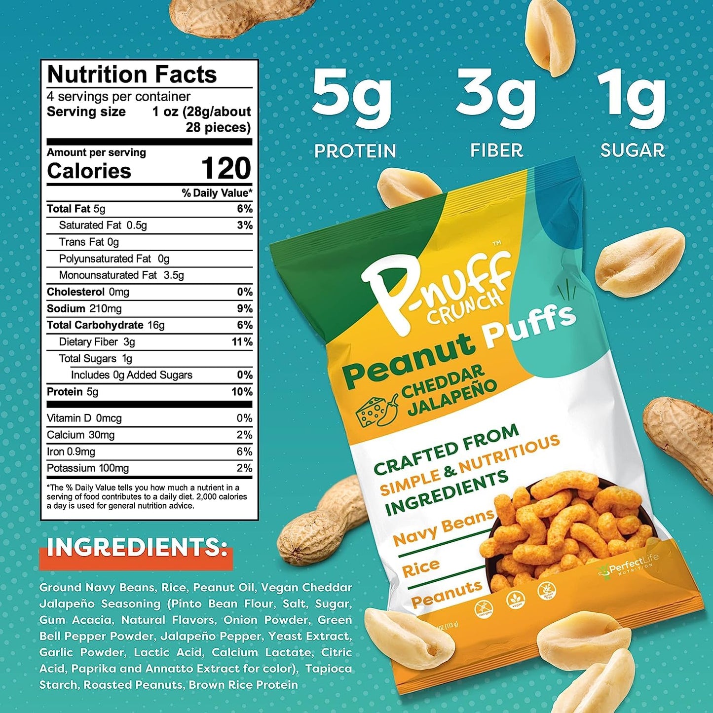P-Nuff Peanut Puffs Savory Variety Pack, 20g Vegan Protein, Keto, Gluten Free, 4oz Bag, 3-Pack