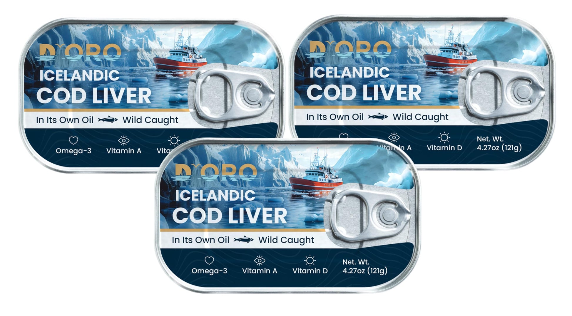 DOro Top-Grade Icelandic Cod Liver In Oil - Wild-Caught Gourmet Delicacy  Rich In Omega-3 & Vitamin D 4.27Oz (121Gr) 3 Cans