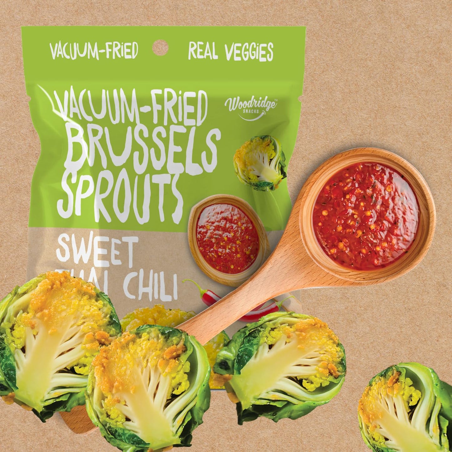 Woodridge Vacuum Fried Brussels Sprouts, Thai Chili Sauce, 6 Pack, 0.53 OZ Bags