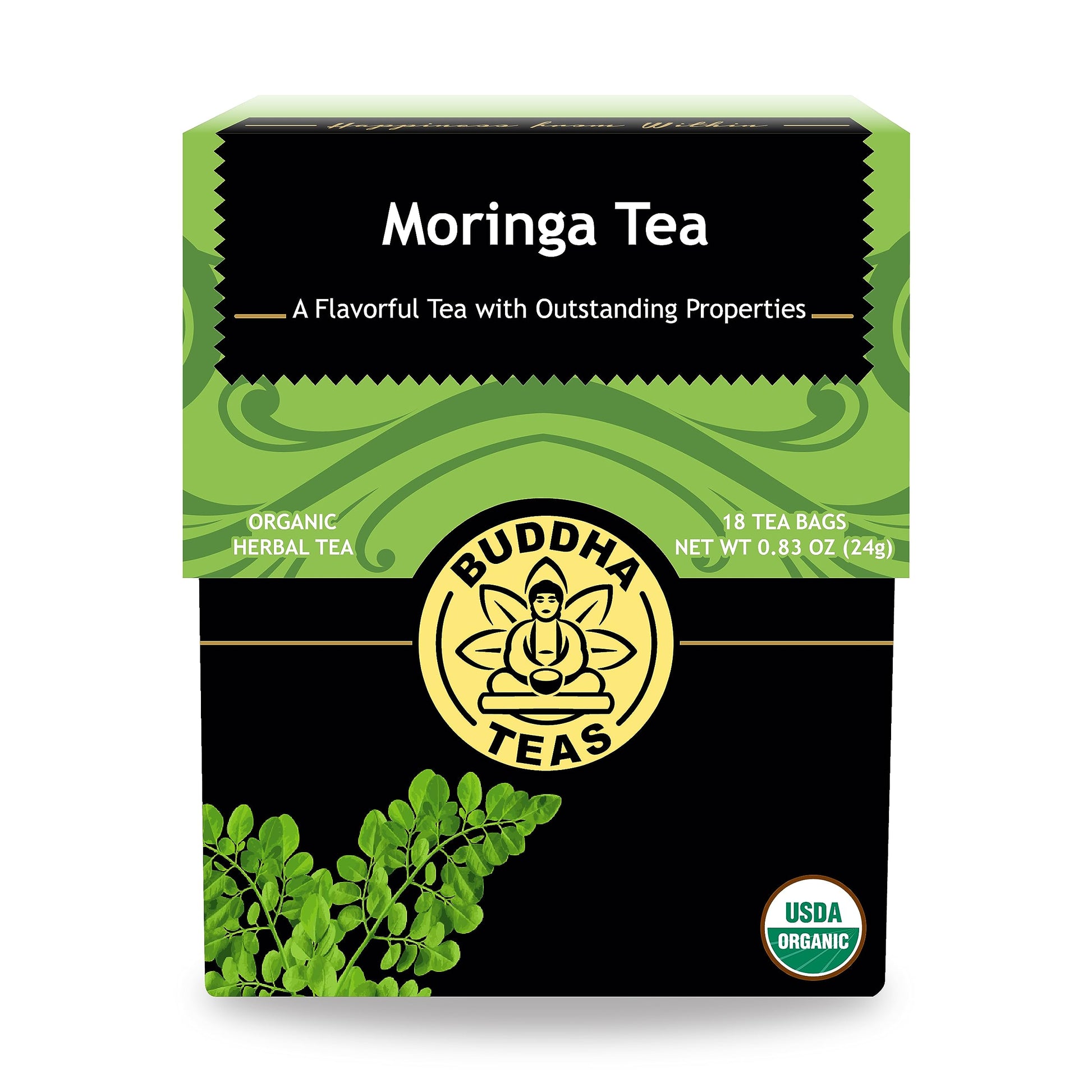 Buddha Teas Moringa Herbal Tea - Caffeine Free, Natural Ingredients - 18 Count (Pack of 1)