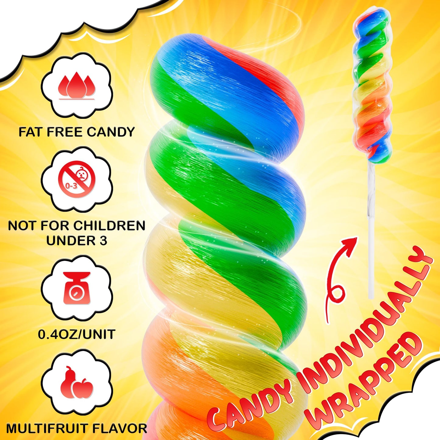 Primary Colors Candy Swirl Lollipops 30pk - Rainbow MultiFruit Flavors, Individually Wrapped, 15g Each, Perfect for Party Favors