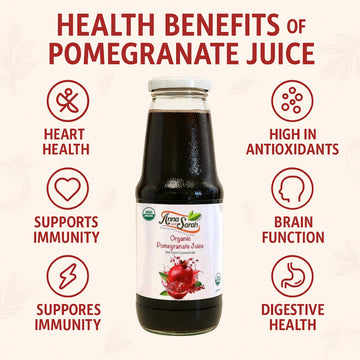 Anna And Sarah 33.8 Oz Organic Pomegranate Juice - Usda Organic Certified - Glass Bottle (6 Pack) No Sugar, No Artificial Colors