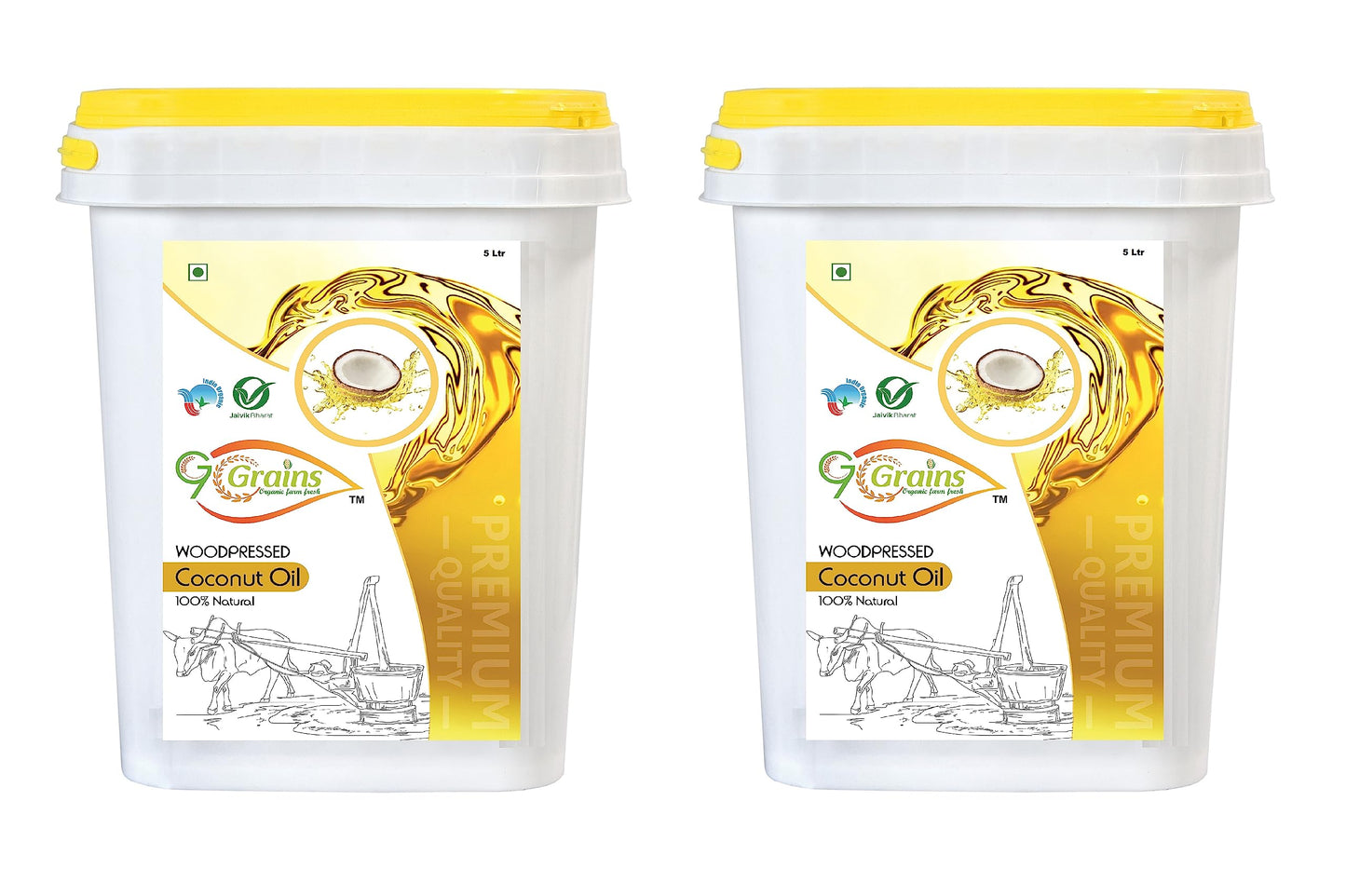 G7 Grains Organic Coconut Oil (10 Liter) Cold Pressed/Wood Pressed Oil | Nariyali Ka Tel/Coconut Kachi Ghani Oil