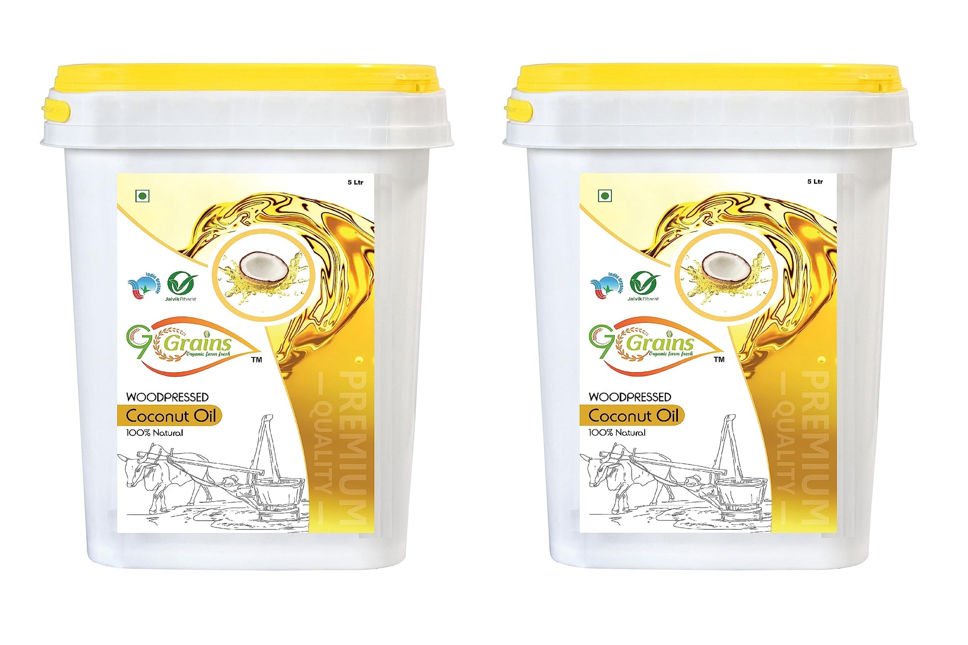 G7 Grains Organic Coconut Oil (10 Liter) Cold Pressed/Wood Pressed Oil | Nariyali Ka Tel/Coconut Kachi Ghani Oil