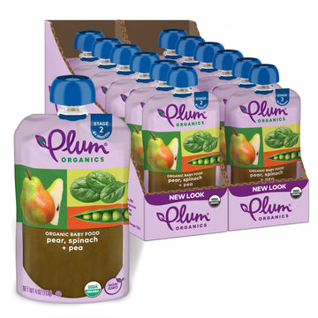 Plum Organics Stage 2 Organic Baby Food - Pear, Spinach, And Pea - 4 Oz Pouch (Pack Of 12) - Organic Fruit And Vegetable Baby Fo