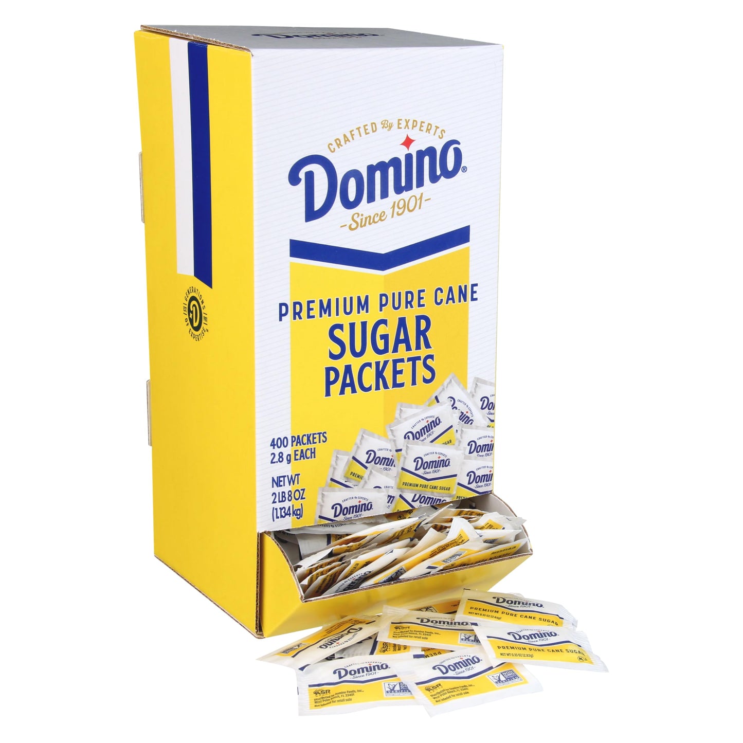 Domino® Sugar Packets, Dispenser Box, 400 Packets, 2.8 g Each, Model TS0417-A700ML-M516