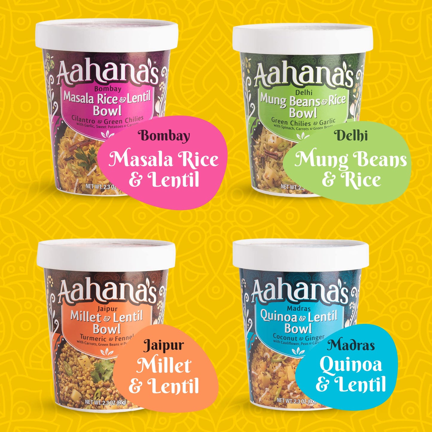 Aahanas Kitchari Lentil & Rice Bowls | Vegan, Gluten-Free | 2.3 oz (Pack of 8) | Plant-Based Protein | Just Add Water