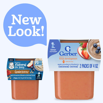 Gerber Baby Food 2Nd Foods, Mixed Cereal, Apple, Strawberry & Blueberry With Mixed Cereal Puree, 4 Ounce Tubs, 2-Pack (Pack Of 8