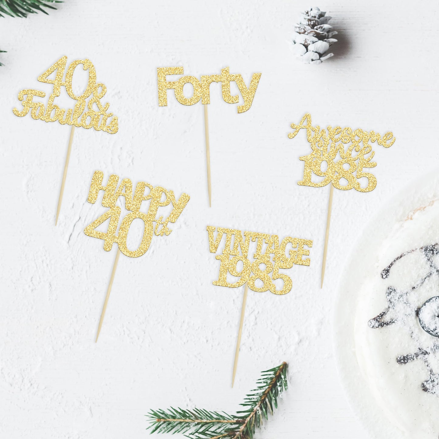 Gyufise 30Pcs Gold Glitter 40Th Birthday Cupcake Toppers Vintage 1983 Awesome Since 1983 40 Fabulous Cupcake Picks 40Th Birthday